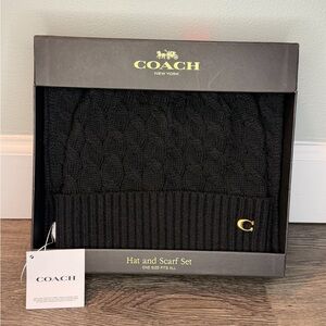 Coach Black Knit Hat and Scarf Set